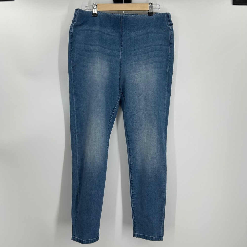 Soft Surroundings Supremely Soft Pull On Skinny Ankle Jeans Blue Wash Large 793